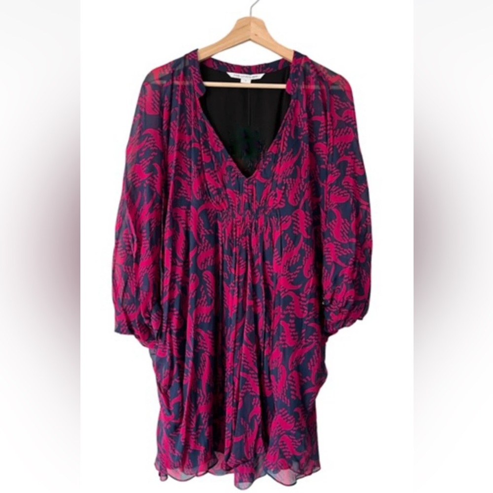 DVF Diane Von Furstenberg Fleurette Printed Silk Chiffon Kaftan Mini Dress 0